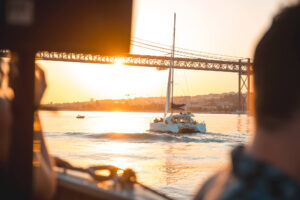 Amazing premium catamaran on a calm river.